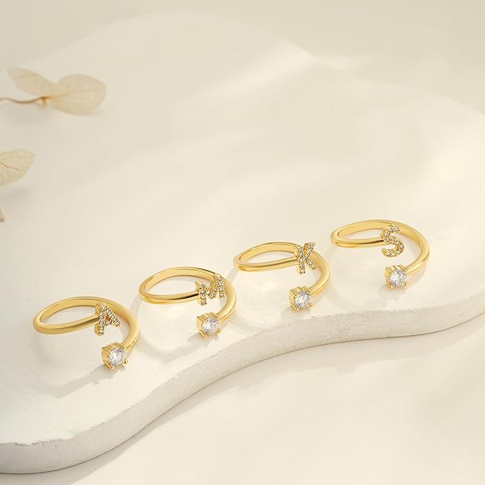 Eaciy Valentines Day Gifts for Kids Teen Girls - Initial Rings, Dainty 14K Gold Plated Adjustable Letter Rings Teen Girls Gift Trendy Stuff Non Tarnish Ring Birthday Valentines Day Gifts Jewelry