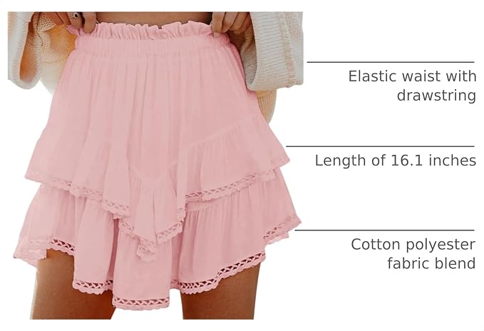 Flowy Shorts for Women Casual Boho Ruffle Tiered Skorts High Waist Mini Skirts Golf Tennis Crochet Shorts