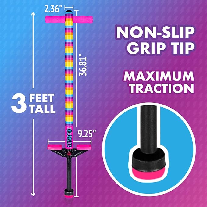 Flybar Jolt Pogo Stick for Kids, Perfect for Beginners w/ Foam-Covered Metal Frame, Handles & Padding, Non-Slip Foot Pads, Wide Tip, Outdoor Active Play Toy for Boys & Girls, Ages 6+, Rainbow