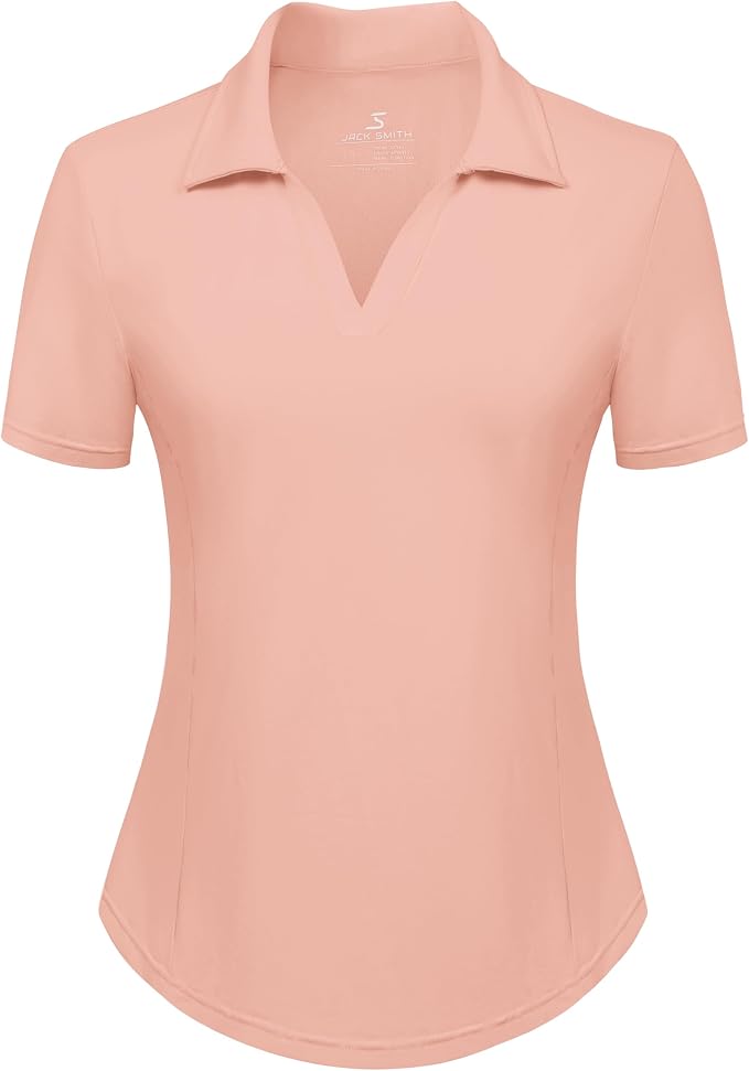 JACK SMITH Women's Golf Polo Shirt V Neck Short Sleeve Tennis Shirt Sun Protection Moisture Wicking Athletic Tops