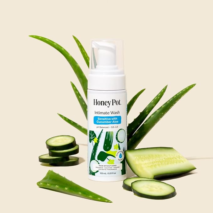 The Honey Pot Company - Feminine Wash - Sensitive w/Cucumber Aloe - pH Balanced, Herbal Infused Plant-Based Feminine Care for Sensitive Skin - Daily Intimate Cleanser for Women - 5.51 Fl Oz