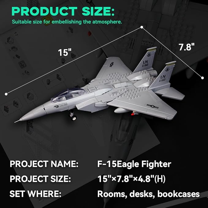 ArtorBricks F-15 Eagle Fighter Airplane Military Building Set - 223 Piece Model Kit for Adults, Collectors & Hobbyists
