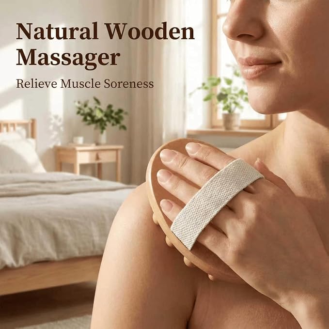 7-Piece Massage Kit – with DawnRise Therapy Massage Board - Jade Roller - Facial Tool - Wooden Bath Belt - Wooden Roller - Bath Brush & Canvas Bag for Full Body & Muscle Massage