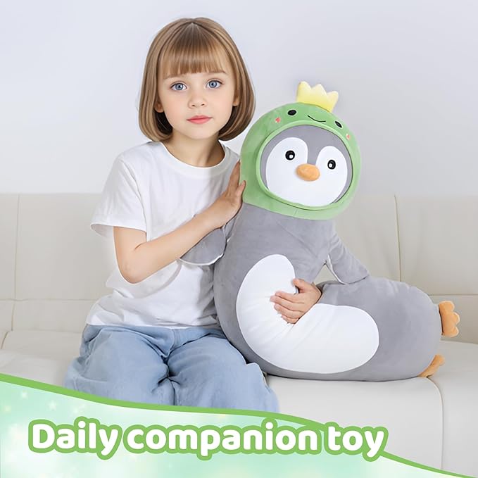 36 inch Long Penguin Plush Pillow Toy Soft Stuffed Animal with Cute Dinosaur, Cuddle Sleeping Body Pillow Penguin Plushies Gifts for Kids Boys Girls, Birthday