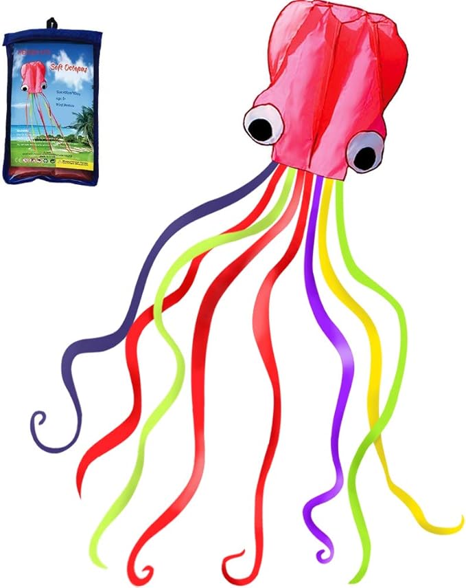 Hengda Kite Soft Octopus Kite Series, Beautiful Kite with Long Colorful Tail for Kids and Adults, Easy to Fly Beach Kites, Excellent Outdoor Games and Activity Toys, Suitable for Beginners.
