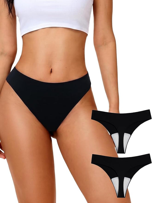 HONENNA Cotton Seamless No Show Thongs for Women, Smooth Front, Invisible Panty Liners Underwear, 1-2 Pack, Workout Panties