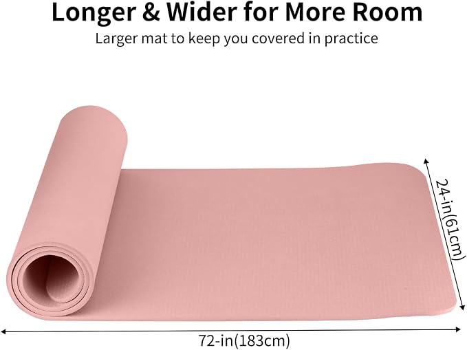 Thick and Wide Yoga Mat 72''x24''/35''(8mm/10mm) for Women and Men, Durable & Cushioned Yoga Mat with Carrying Strap for Pilates, Stretching and Home Workout