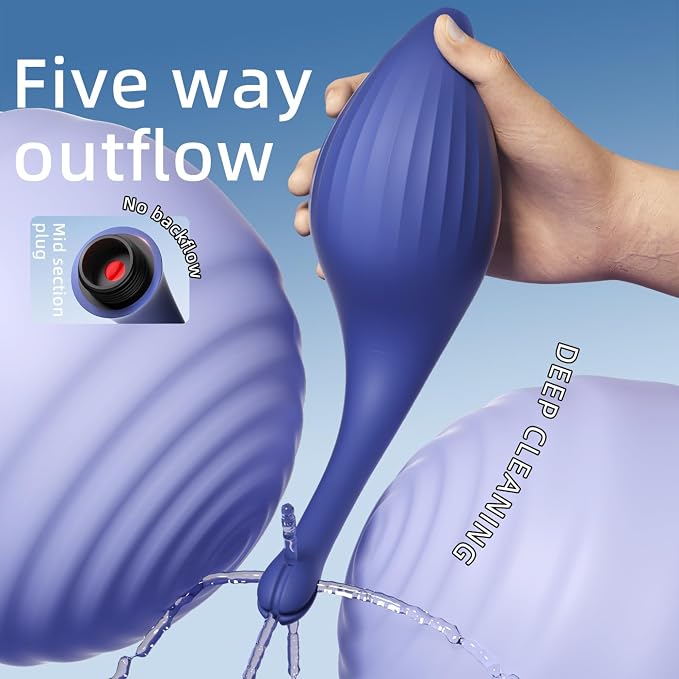 Enemas Anal Douches for Men Women Couples, Anti Backflow Enema Bulb with Shapeable Silicone Tube with 5 Water Outlets, Reusable Colon Cleanse Feminine Care Shower Enema Douche for Male Female