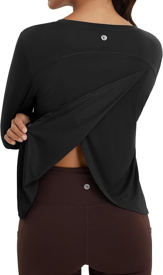 baleaf Women's Long Sleeve Workout Tops Running Sun Shirts Split Back | UPF 50+, Quick Dry, Lightweight, Breathable, Moisture-wicking, SPF, UV, for Athletic, Gym, Hiking, Tennis, Outdoor