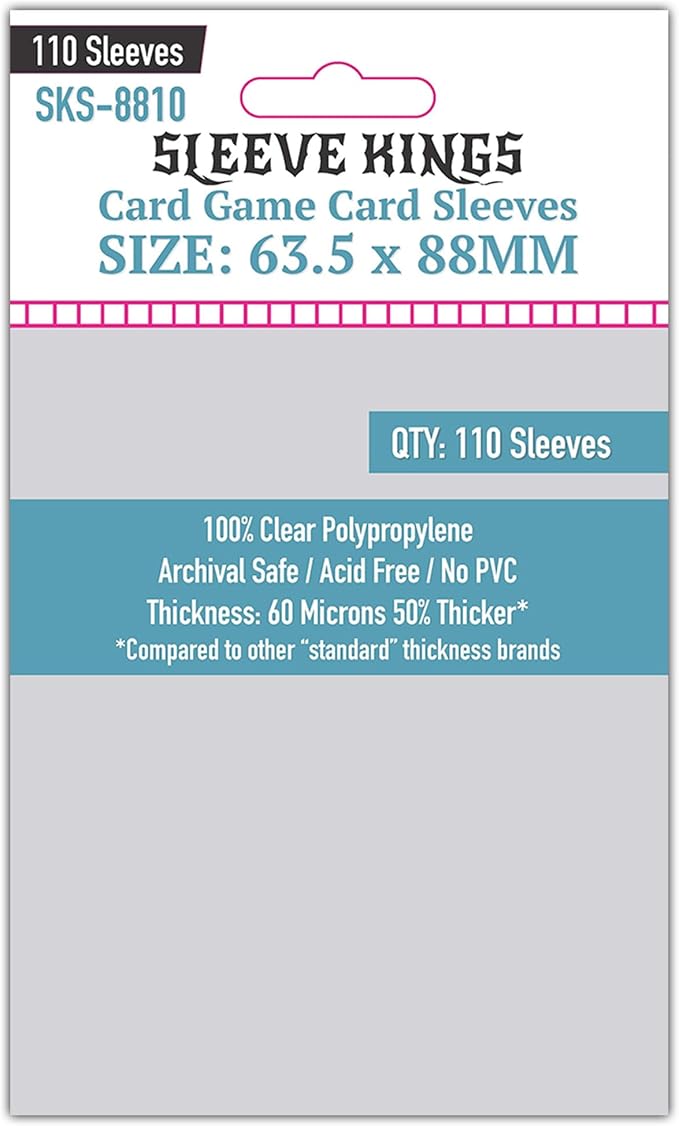 Sleeve Kings Standard Card Sleeves – 110 Count, Clear 60 Micron Thickness, Medium MTG Size (63.5 x 88 mm), Compatible with Magic: The Gathering & More – SKU: SKS-8810