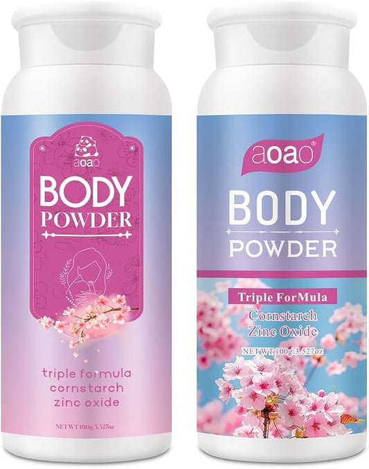 AOAO Dusting Powder for Women Fresh, Talc-Free Daily Freshness & Comfort, Triple-Action for Body Dryness, Anti-Chafing & Deodorizing, Multi-use Powder, Value Set Self-Care & Gift for Women, 2-Pack