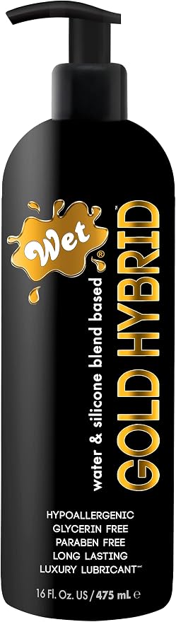 Wet Gold Hybrid Silicone and Water-Based Lubricant | Long-Lasting Performance, Premium Formula | Made Without Glycerin and Parabens | Lube for Men, Women & Couples, 16 fl oz
