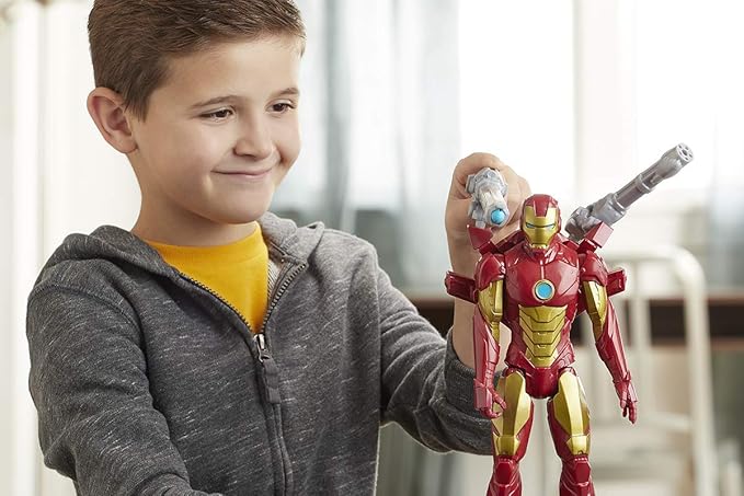 Avengers Marvel Titan Hero Series Blast Gear Iron Man Action Figure, 12-Inch Toy, with Launcher, 2 Accessories and Projectile, Ages 4 and Up, Red