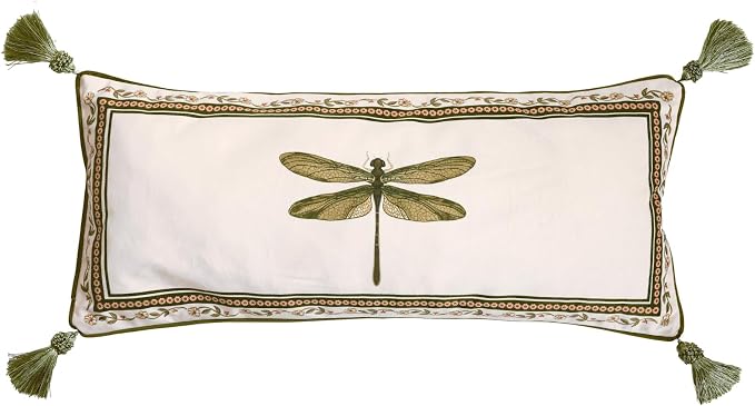 Designer Vintage French Velvet Throw Pillow Cover,28"x12"-Grace C | Pillow Cover,Concealed Zipper Design,Dragonfly Pattern,Sofas,Bedroom,Living Room,Lounge Chairs,All Season Home Decor