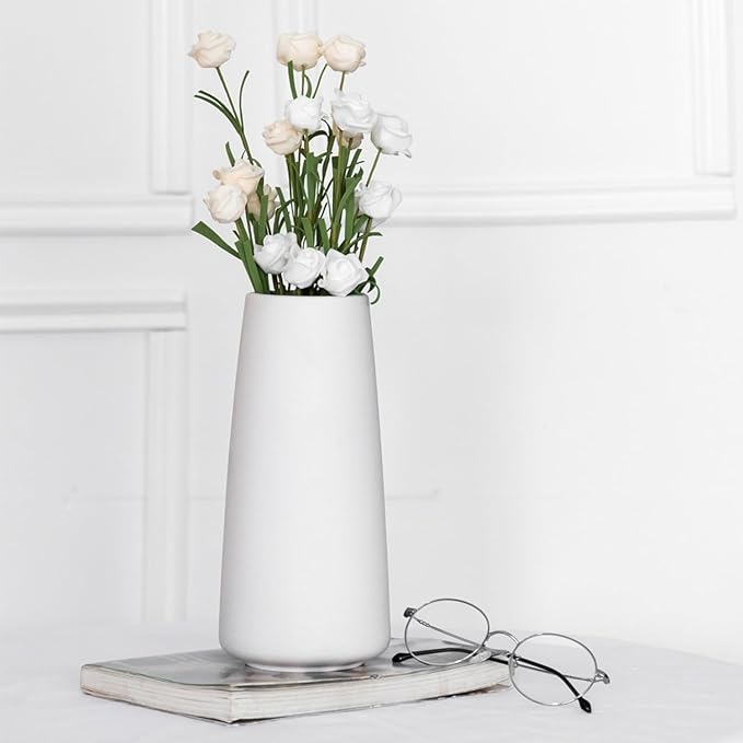 Simple Boho Ceramic Flower Vase for Home Decor (Bright White,Super Big) | 10'' Modern Vase for Flower Plant Pampas Grass, Fit for Table Shelf Centerpieces, Living Room Kitchen Bedroom Wedding Gift