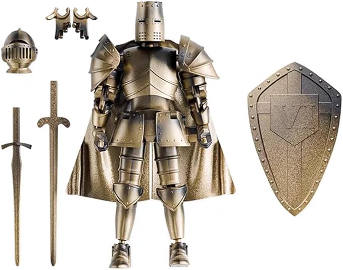 Medieval Action Figures,Knight Armor Action Figure,Multi-Jointed Movable Robot Mannequin T13,Dummy 13 Action Figure(Assembly Required) (A-Golden)