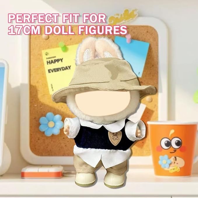 17cm Clothes Set(NO Doll),Hat & Overalls Set for 17cm Accessories Suit,Stylish Adorable Dolls Clothes Accessories,Cute Clothes for Dress up Unique Style (Apricot Prada)