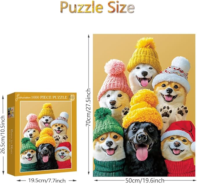 1000 Pieces Jigsaw Puzzles for Adults and Teens and Family Happy Game Time Animal Cute Funny Puzzle (Paws in Hats)