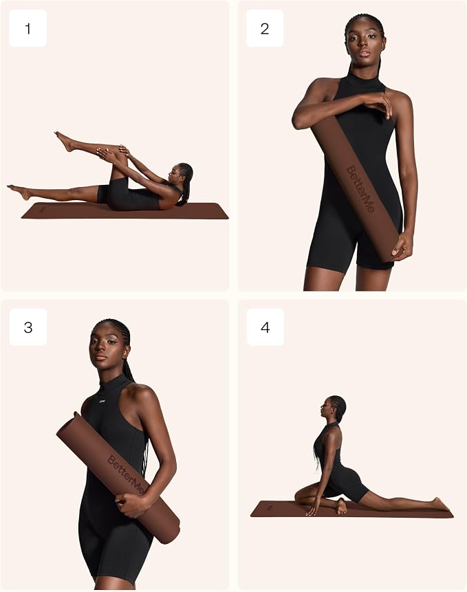 BetterMe Yoga Mat - Non-Slip Exercise Mat for Women - Cushioned Pilates Mat for Home Workouts, Stretching & Hot Yoga - Portable Fitness Mat with Strap