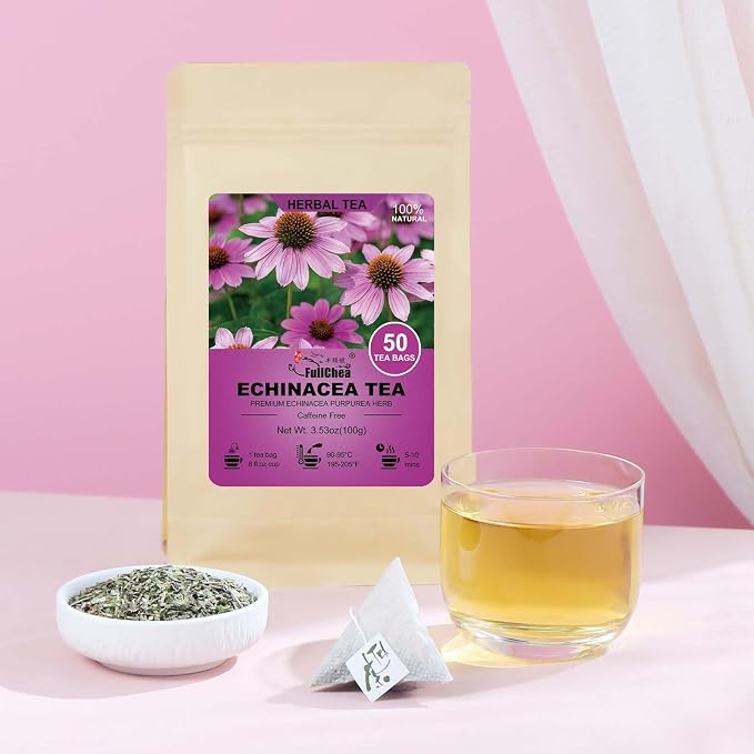 FullChea - Echinacea Tea Bags, 50 Count, 2g/bag - Premium Echinacea Purpurea Herb - Non-GMO - Caffeine-free - Aid Digestion & Boost Immunity