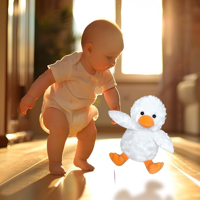 Rose Duck Plush Stuffed Animal, Cute Furry White Duck Toy, Soft Cuddly Plushie Hugger Toy for Boys Girls, Gifts for Kids or Girlfriend, 9 Inches