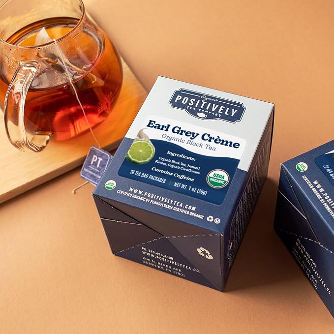 Organic Positively Tea Company, Earl Grey De La Crème Black Tea Bags, 20 Count