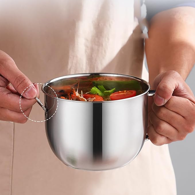 Stainless Steel Stock Pot, Korean Ramen Cooking Pot, Multifunctional Nonstick Ramen Noodle Soup Pot with Handle, for Pasta, Soup, Spaghetti, Nonstick Fast Heating
