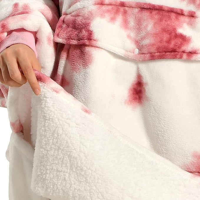 Krifey Wearable Blanket Hoodie, Oversized Sherpa Fleece Sweatshirt with Giant Pocket, Birthday Gifts for Women, Mom, Sister, Red Tie Dye