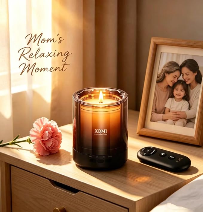 Smart Scented Candle with Remote | Home Decor & Giftable Soy Candles | Pumpkin | Ginger | Cinnamon | Vanilla | 35H Burn Time, Aromatherapy Candle Set, Perfect Holiday Gifts