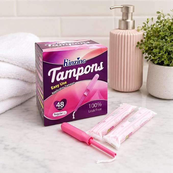 Cotton Tampons for Women Applicator Tampons Regular Absorbency Breathable Period Tampon Sport Leakguard Braid Dye Free Unscented 48 Count