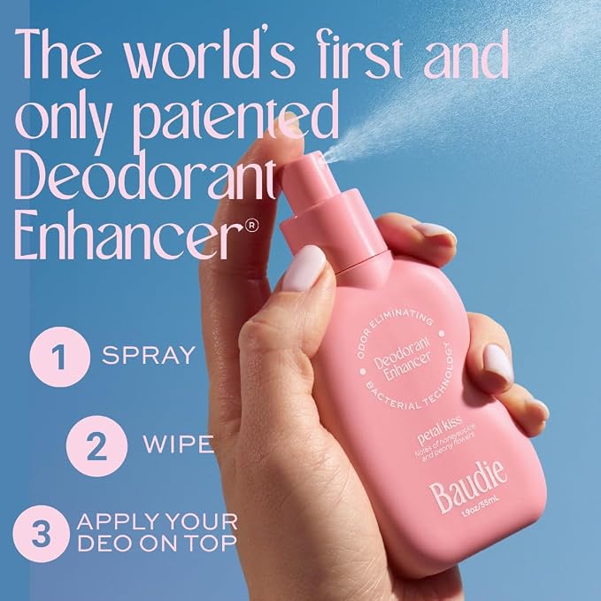 Baudie Deodorant Enhancer® Probiotic Underarm Toner - Petal Kiss - Patented Pre-Deodorant Spray That Helps Deodorants Last Longer and Helps Sweat Stay Odorless - Spray, Wipe, Apply