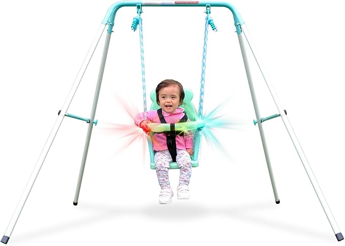 Sportspower My 1st Light-UpToddler Swing - Heavy-Duty Baby Indoor/Outdoor Swing Set with Safety Harness, Light Green, 59" L x 58" W x 49" H