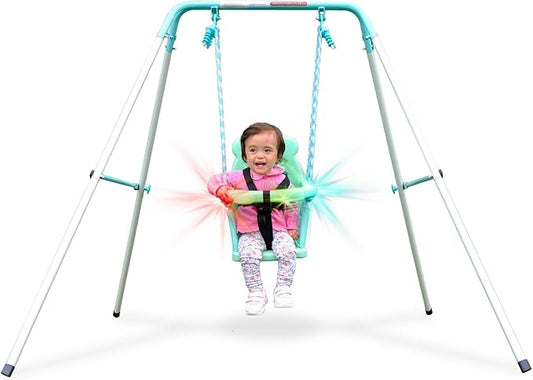 Sportspower My 1st Light-UpToddler Swing - Heavy-Duty Baby Indoor/Outdoor Swing Set with Safety Harness, Light Green, 59" L x 58" W x 49" H