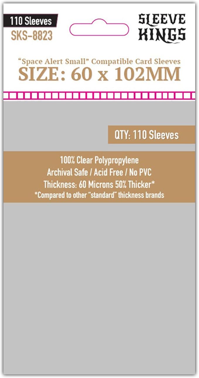 Sleeve Kings Space Alert Compatible Card Sleeves 60x102mm (110 Pack) – 60 Micron Thick, Anti-Split Protection, Extra Clear, More Sleeves Per Pack, Board Game Card Protection - SKS-8823
