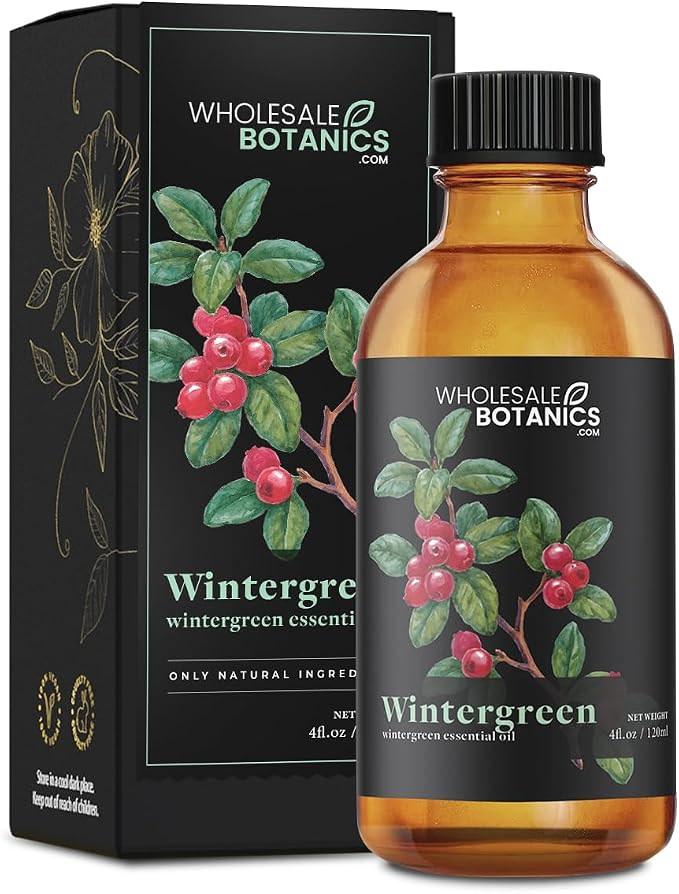 Wintergreen Essential Oil by Wholesale Botanics | Premium Grade 100% Undiluted Essential Oil | for Aromatherapy, Soaps, Lotions, & Candles | Vegan & Cruelty Free (4 Fl Oz)
