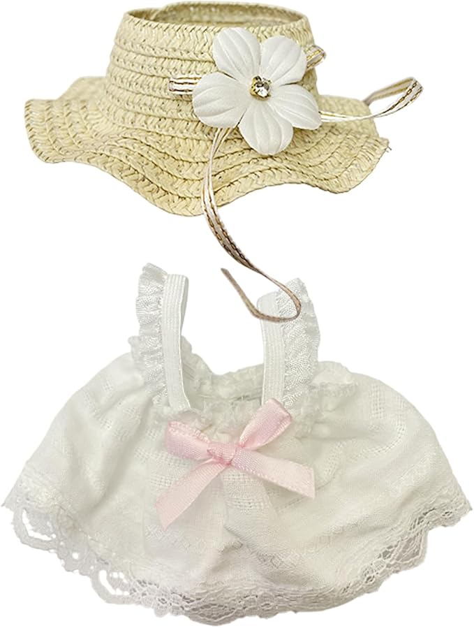 6 Sets Doll Clothes for 17cm Plush Dolls, Fashion Outfit Collection with Hats & Accessories for 6.7 Inch Mini Doll (No Dolls) (Set 1)