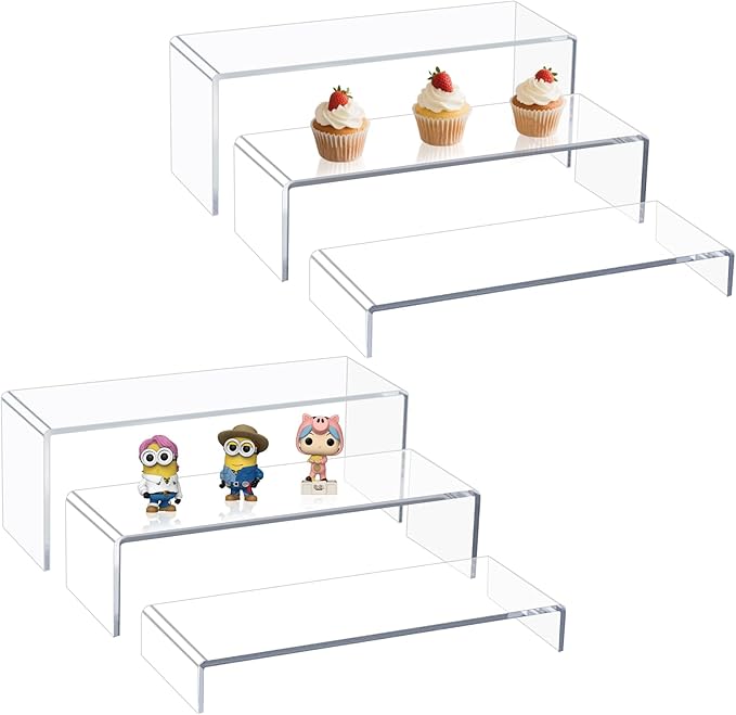 Acrylic Display Risers,12'' Large Display Stands, Thickened to 0.2''(5mm) Stackable Acrylic Shelf for Perfume Display, Clear Risers for Cupcake Stand,Pop Figurines,Tumbler,Food (Clear, 6PCS)