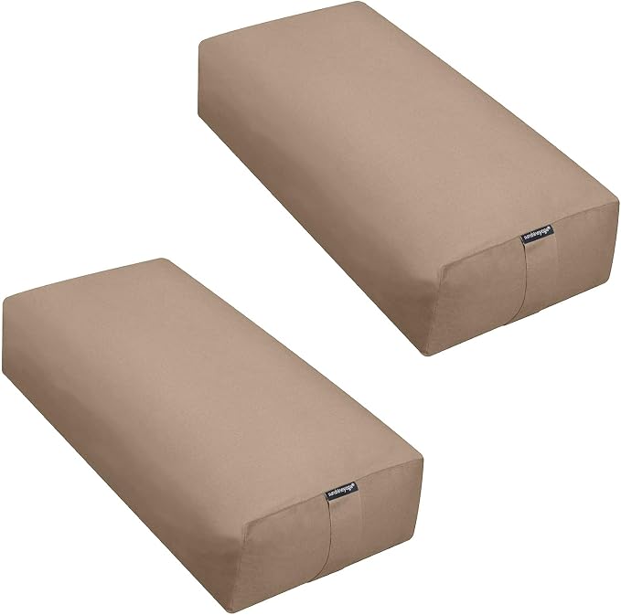 Extra Firm Large Yoga Bolster, 24" x 12" x 6" Cinched OR Zippered Yoga Pillow, Rectangular Cotton Cushion With Removable Cover for Studios, 1 Pack or 2 Pack