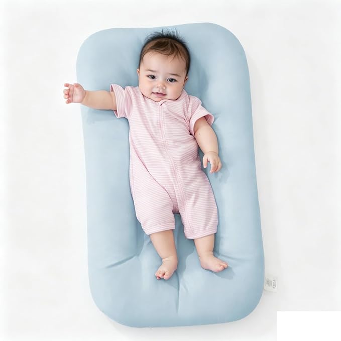 Baby Lounger for Infants Babies 0-12 Months, Bionic Organic Lounger, Soft Cotton Breathable Infant Floor Seats & Loungers for Newborn Baby Shower Gifts (Greyblue)