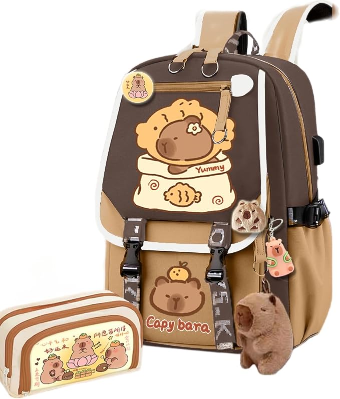 Kapibara Capybara Cartoon Backpack Large Capacity Waterproof Kapibara stuff kawaii backpack with pins and Accessories (pattern 5)
