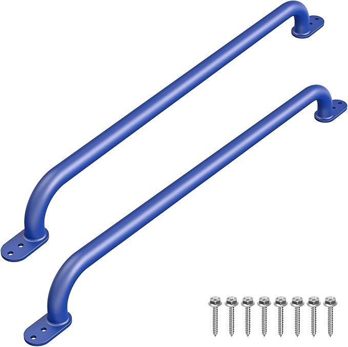 Dolibest 42 Inch Metal Safety Handles, Playground Ladder Handle, Long Grab Handles for Kids Playhouse, Treehouse, Rock Climbing Wall, Swing Set Accessories, Indoor & Outdoor Use (2PCS)-Blue
