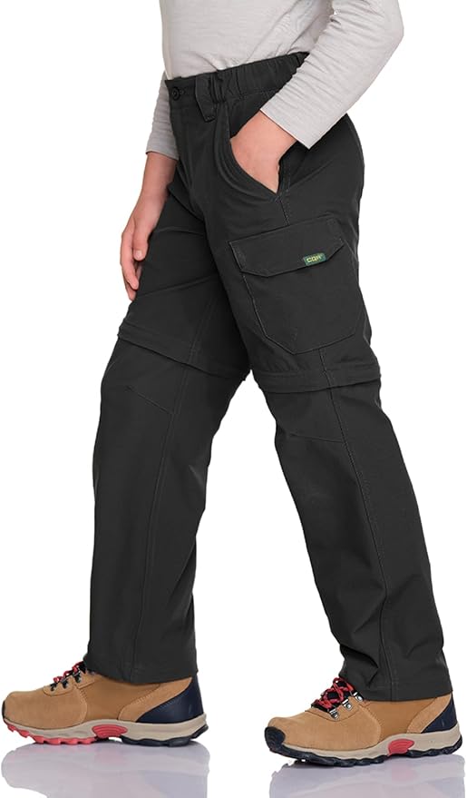 CQR Kids Youth Hiking Cargo Pants, UPF 50+ Quick Dry Convertible Zip Off Pants, Outdoor Camping Pants