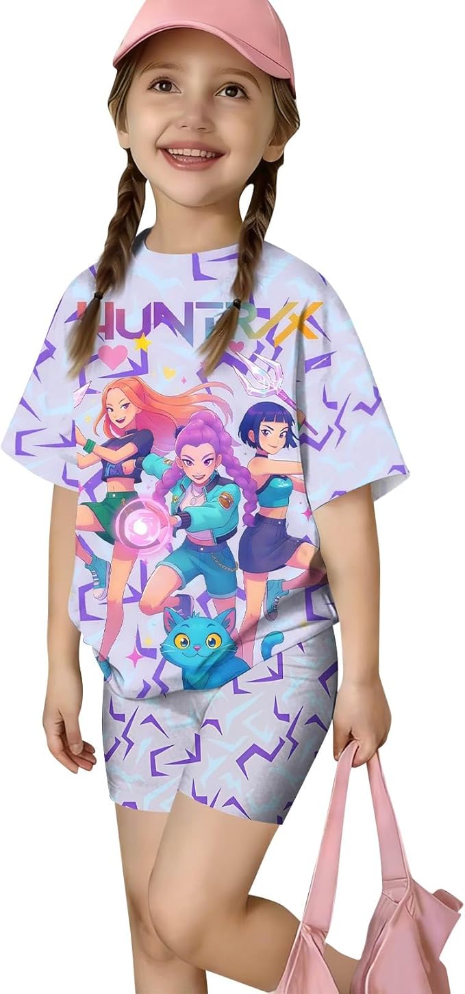 K-POP DEM0N Hunters Outfits for Girls, 2 Piece T-Shirts and Apparel Sets Birthday Gift