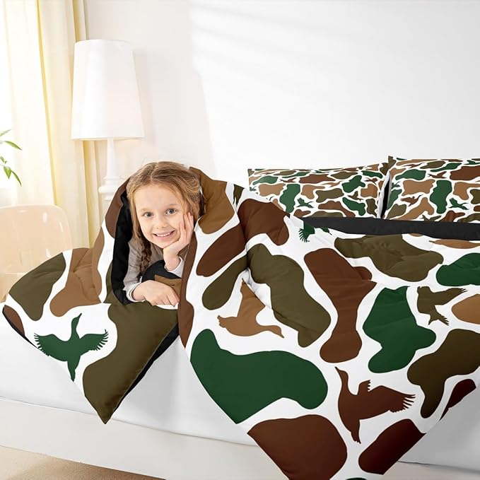Erosebridal Camo Army Comforter Set Full Size Hunting Duck Bedding Set for Adults Teens Military Camouflage Comforter Wild Farmhouse Woodland Quilt Bedroom Decor