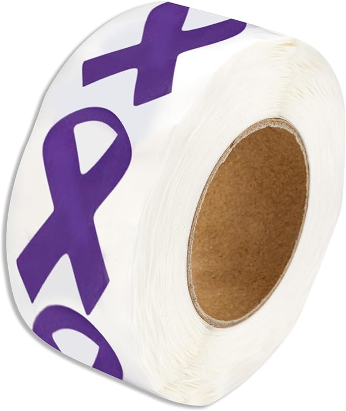 Alzheimer's Awareness Small Purple Ribbon Stickers for Alzheimer's Disease Fundraisers & Awareness Events (1 Roll - 250 Stickers)