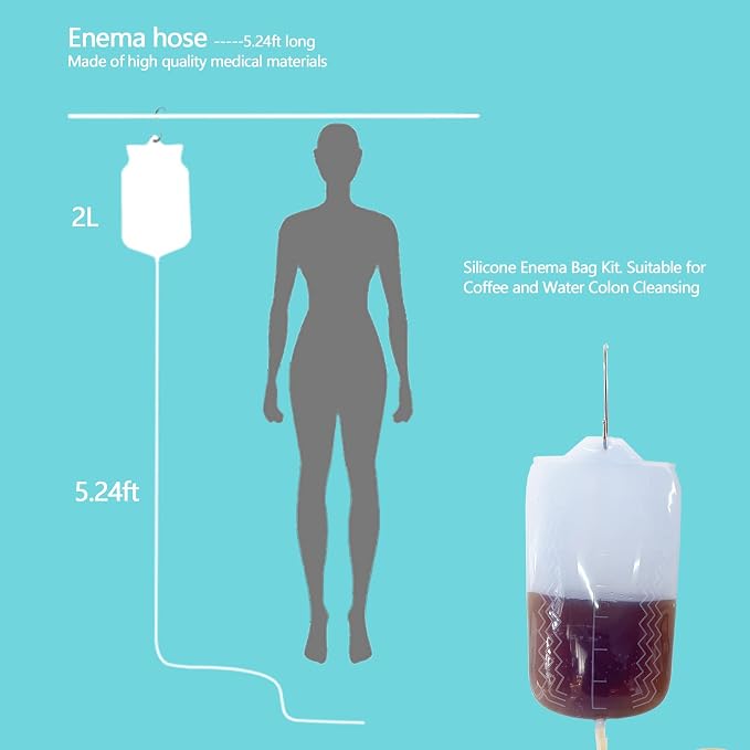 Smokitcen Colon Cleanse Enema Bag Kit with 5.2ft Silicone Hose, 5 Enema Tips and Controllable Flow Valve- Home- 2 Quart Capacity Silicone Enema for Coffee and Water Colon Cleanse for Men and Women