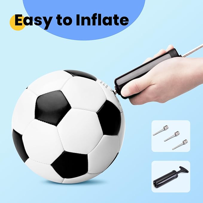 INPODAK Toddler Soccer Ball Size 3 Black and White Classic Balls for Kids 2-8 with Pump, Mesh Bag and Gift Box for Birthdays, Christmas, and Parties
