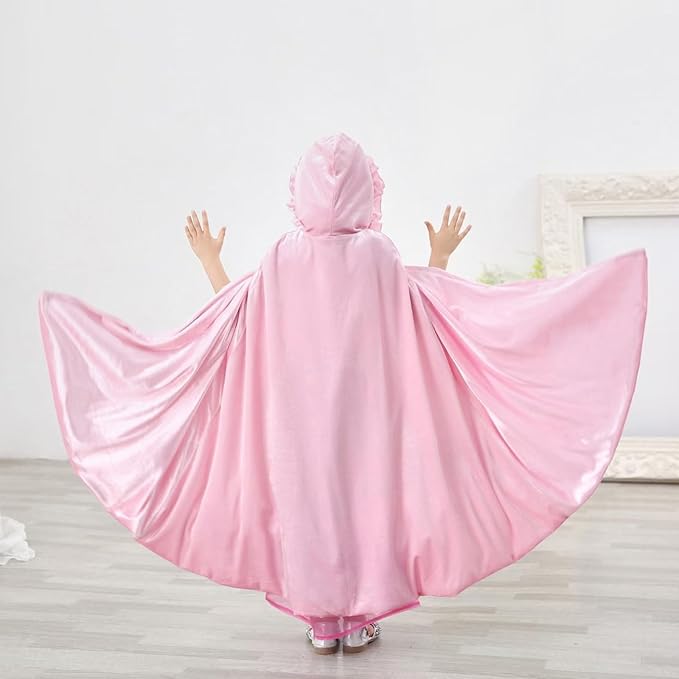 Newland Princess Costume for Girls - Princess Cape Long Hooded Velvet Cloak Princess Accessories Size M: 4-8Y/L: 8-12Y