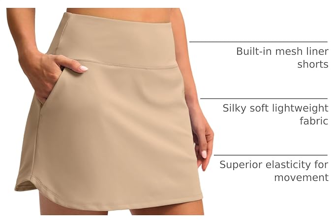 16'' Skorts for Women with 4 Pockets Athletic Tennis Golf Skirt | Built-in Shorts, High Waisted, Stretchy, A Line, Casual, Pickleball, Skort