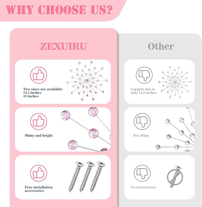 ZEXUIRU 3 Set Silver Starburst Wall Art for Home Decor Metal Bling Crystal Rhinestones Sunburst Wall Decor Sparkling Rhinestone Art Accent Silver - 13in